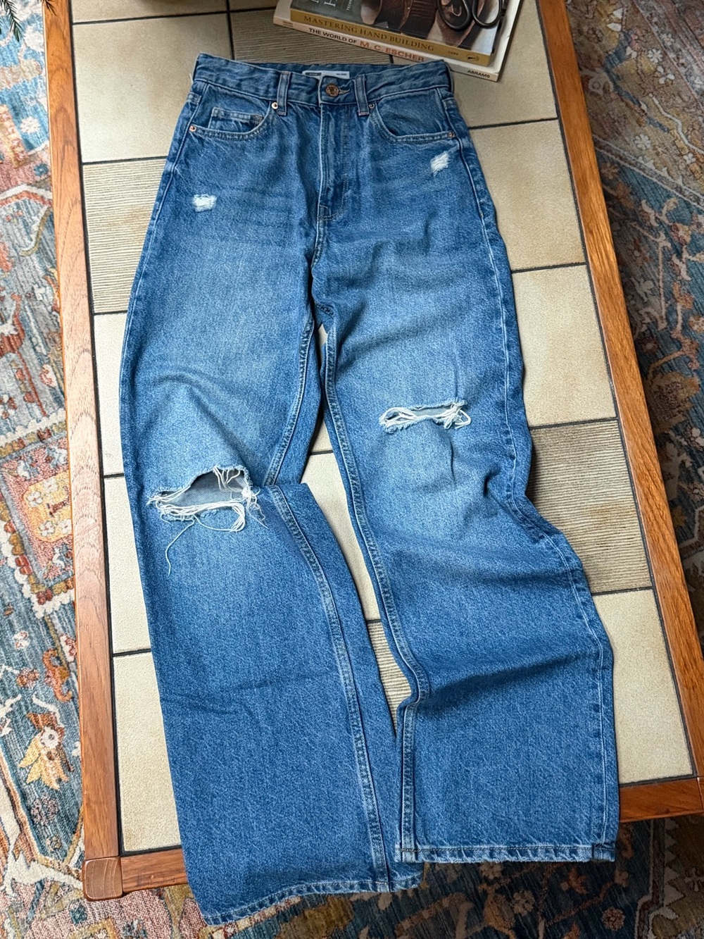 Men's Distressed Blue Denim Jeans - Classic Relaxed Fit